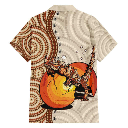 Thorny Devil Australia Family Matching Off Shoulder Short Dress and Hawaiian Shirt Baby Moloch Horridus With Ants - Aboriginal Art