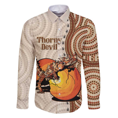 Thorny Devil Australia Family Matching Off Shoulder Short Dress and Hawaiian Shirt Baby Moloch Horridus With Ants - Aboriginal Art