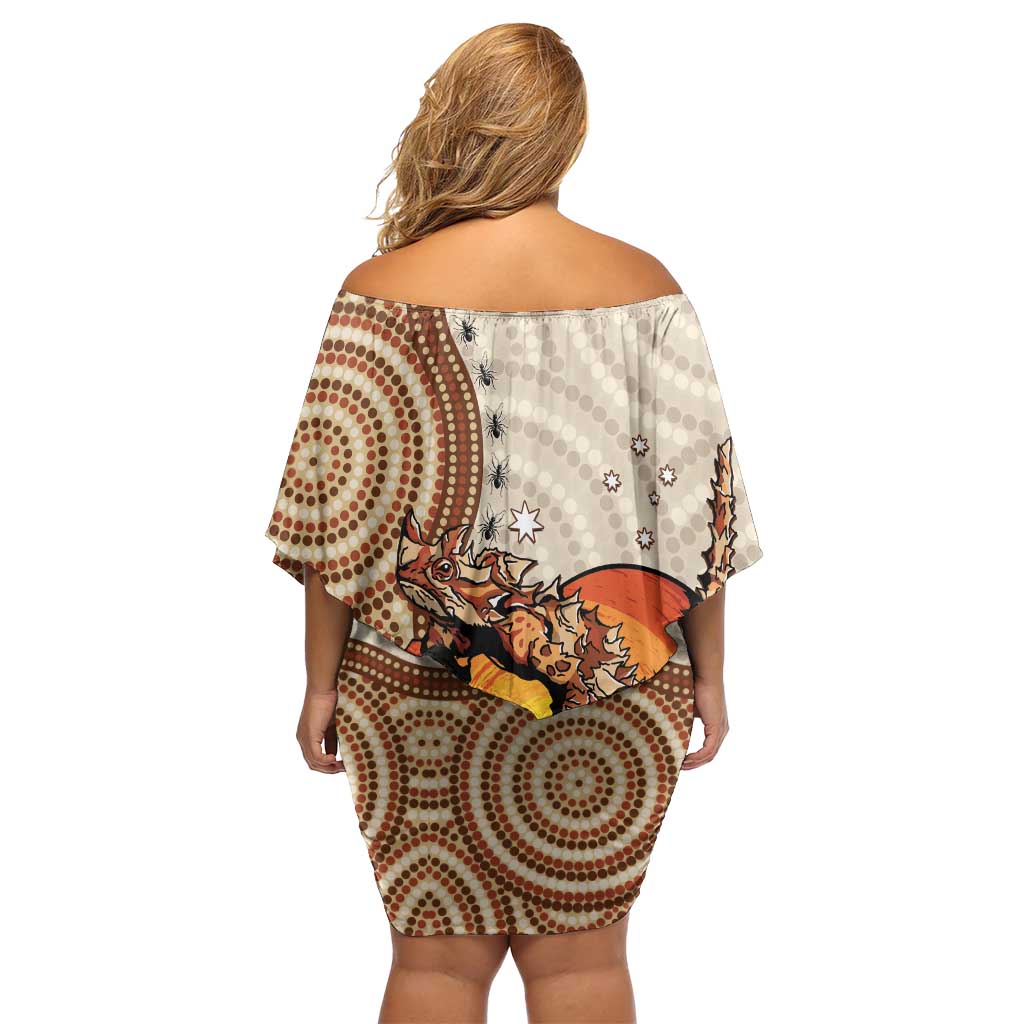 Thorny Devil Australia Family Matching Off Shoulder Short Dress and Hawaiian Shirt Baby Moloch Horridus With Ants - Aboriginal Art