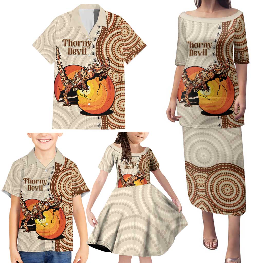 Thorny Devil Australia Family Matching Puletasi and Hawaiian Shirt Baby Moloch Horridus With Ants - Aboriginal Art
