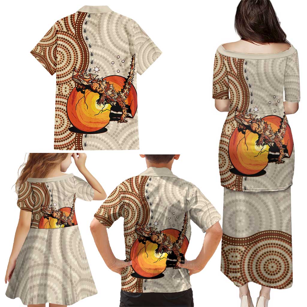 Thorny Devil Australia Family Matching Puletasi and Hawaiian Shirt Baby Moloch Horridus With Ants - Aboriginal Art