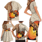 Thorny Devil Australia Family Matching Short Sleeve Bodycon Dress and Hawaiian Shirt Baby Moloch Horridus With Ants - Aboriginal Art