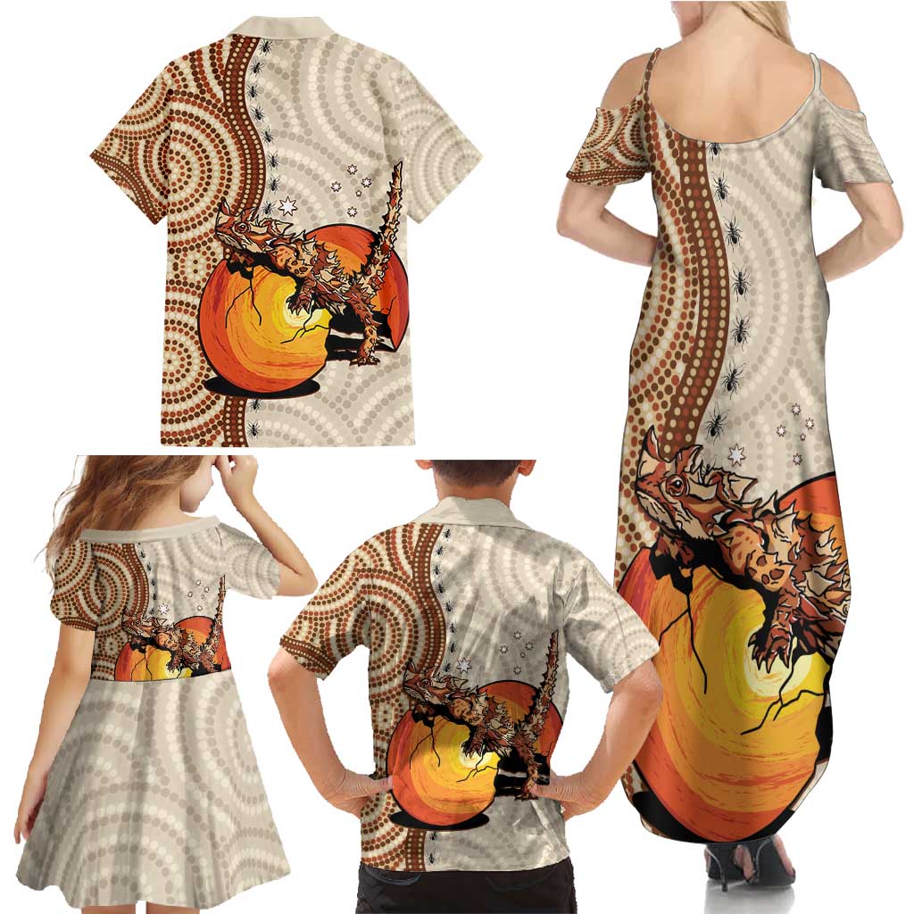 Thorny Devil Australia Family Matching Summer Maxi Dress and Hawaiian Shirt Baby Moloch Horridus With Ants - Aboriginal Art