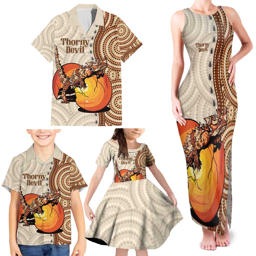 Thorny Devil Australia Family Matching Tank Maxi Dress and Hawaiian Shirt Baby Moloch Horridus With Ants - Aboriginal Art