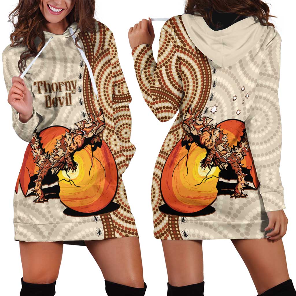 Thorny Devil Australia Hoodie Dress Baby Moloch Horridus With Ants - Aboriginal Art