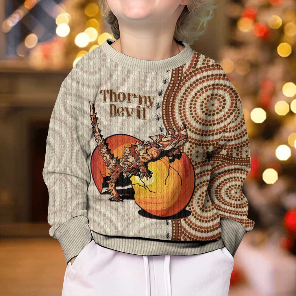 Thorny Devil Australia Kid Ugly Christmas Sweater Baby Moloch Horridus With Ants - Aboriginal Art