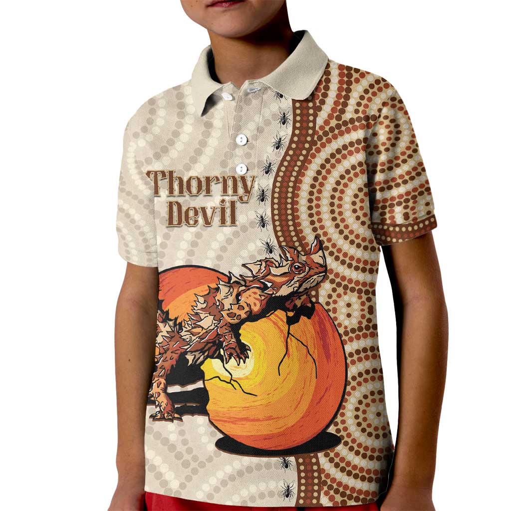 Thorny Devil Australia Kid Polo Shirt Baby Moloch Horridus With Ants - Aboriginal Art