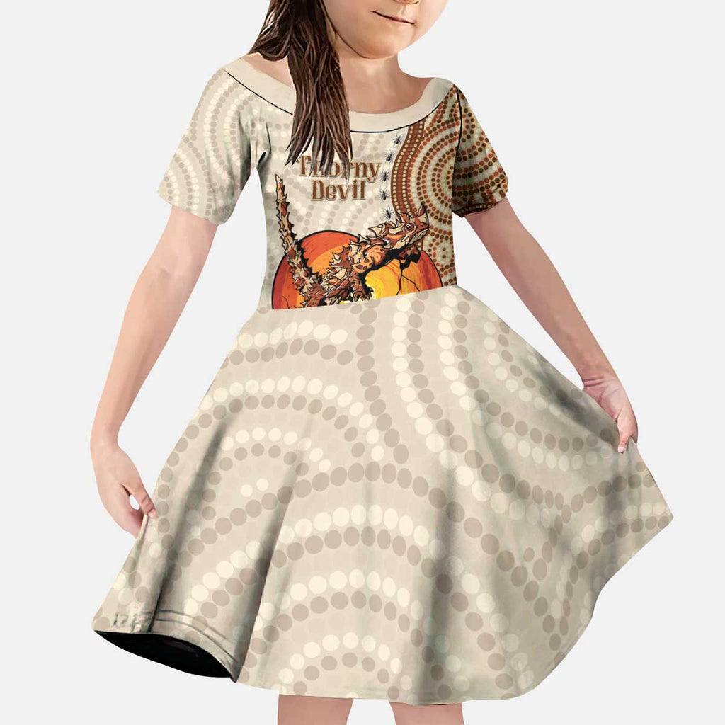 Thorny Devil Australia Kid Short Sleeve Dress Baby Moloch Horridus With Ants - Aboriginal Art