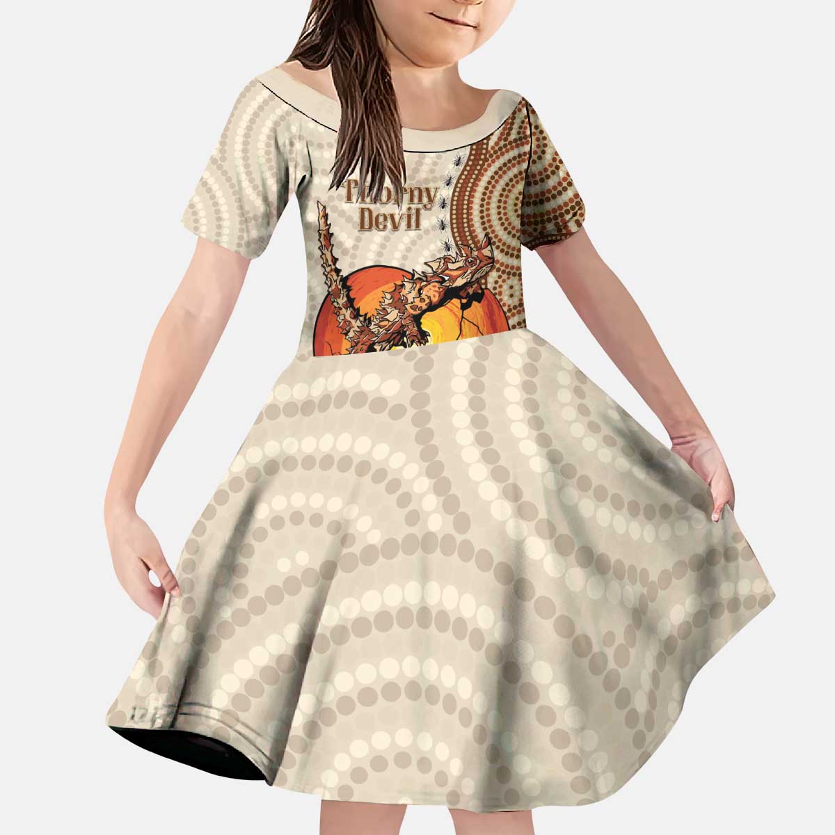 Thorny Devil Australia Kid Short Sleeve Dress Baby Moloch Horridus With Ants - Aboriginal Art