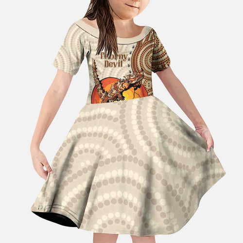 Thorny Devil Australia Kid Short Sleeve Dress Baby Moloch Horridus With Ants - Aboriginal Art