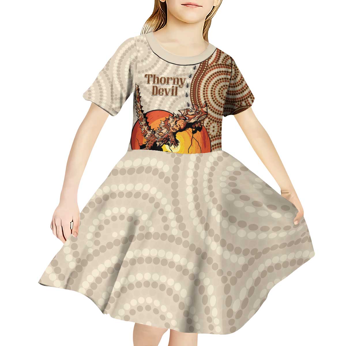 Thorny Devil Australia Kid Short Sleeve Dress Baby Moloch Horridus With Ants - Aboriginal Art