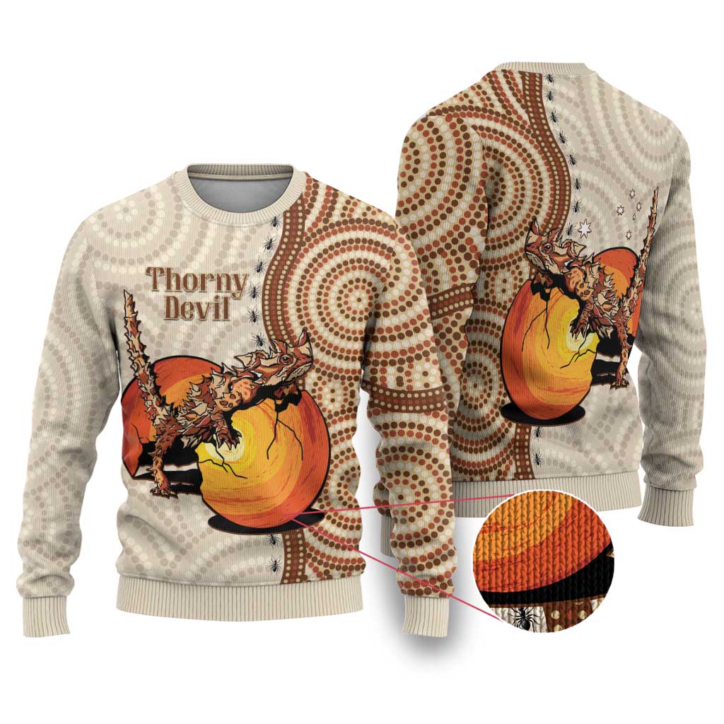 Thorny Devil Australia Ugly Christmas Sweater Baby Moloch Horridus With Ants - Aboriginal Art