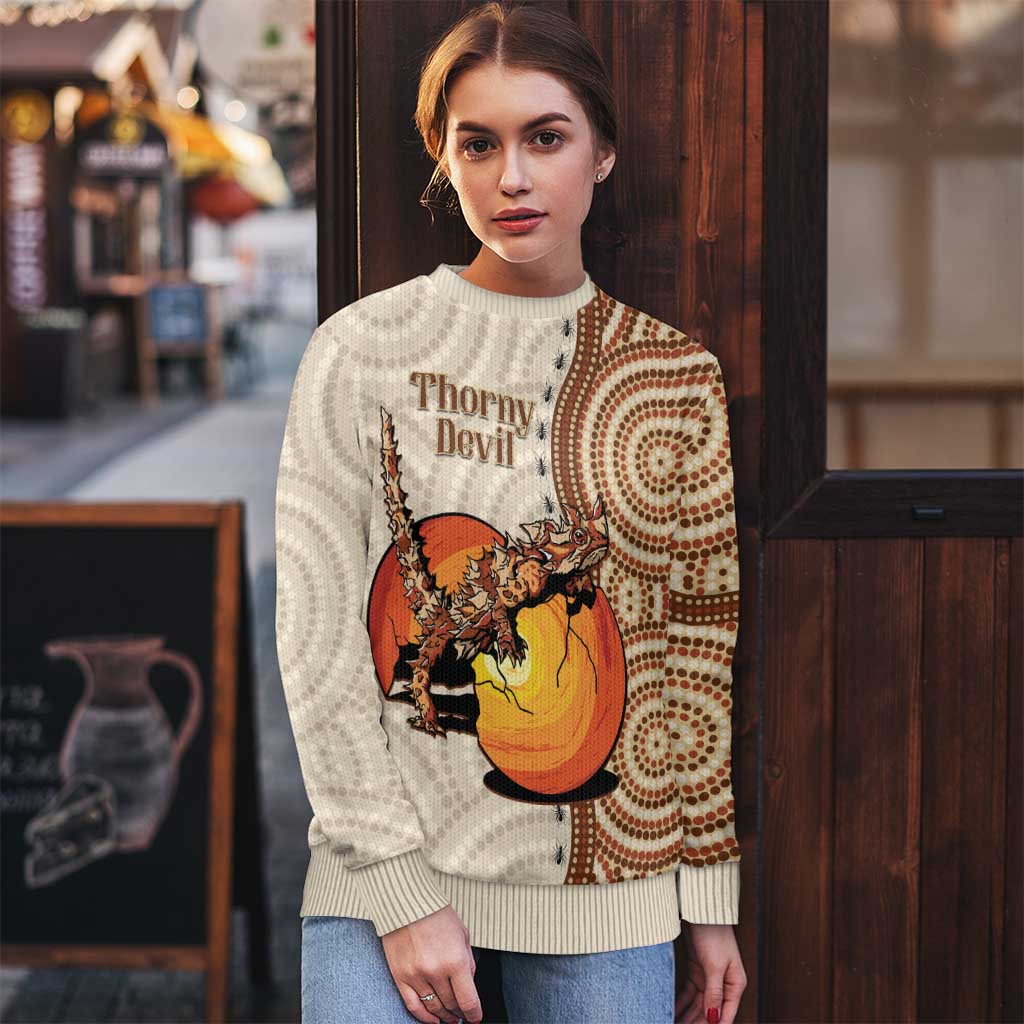 Thorny Devil Australia Ugly Christmas Sweater Baby Moloch Horridus With Ants - Aboriginal Art