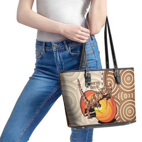 Thorny Devil Australia Leather Tote Bag Baby Moloch Horridus With Ants - Aboriginal Art