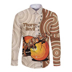 Thorny Devil Australia Long Sleeve Button Shirt Baby Moloch Horridus With Ants - Aboriginal Art