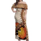 Thorny Devil Australia Off Shoulder Maxi Dress Baby Moloch Horridus With Ants - Aboriginal Art