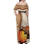Thorny Devil Australia Off Shoulder Maxi Dress Baby Moloch Horridus With Ants - Aboriginal Art