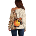 Thorny Devil Australia Off Shoulder Sweater Baby Moloch Horridus With Ants - Aboriginal Art