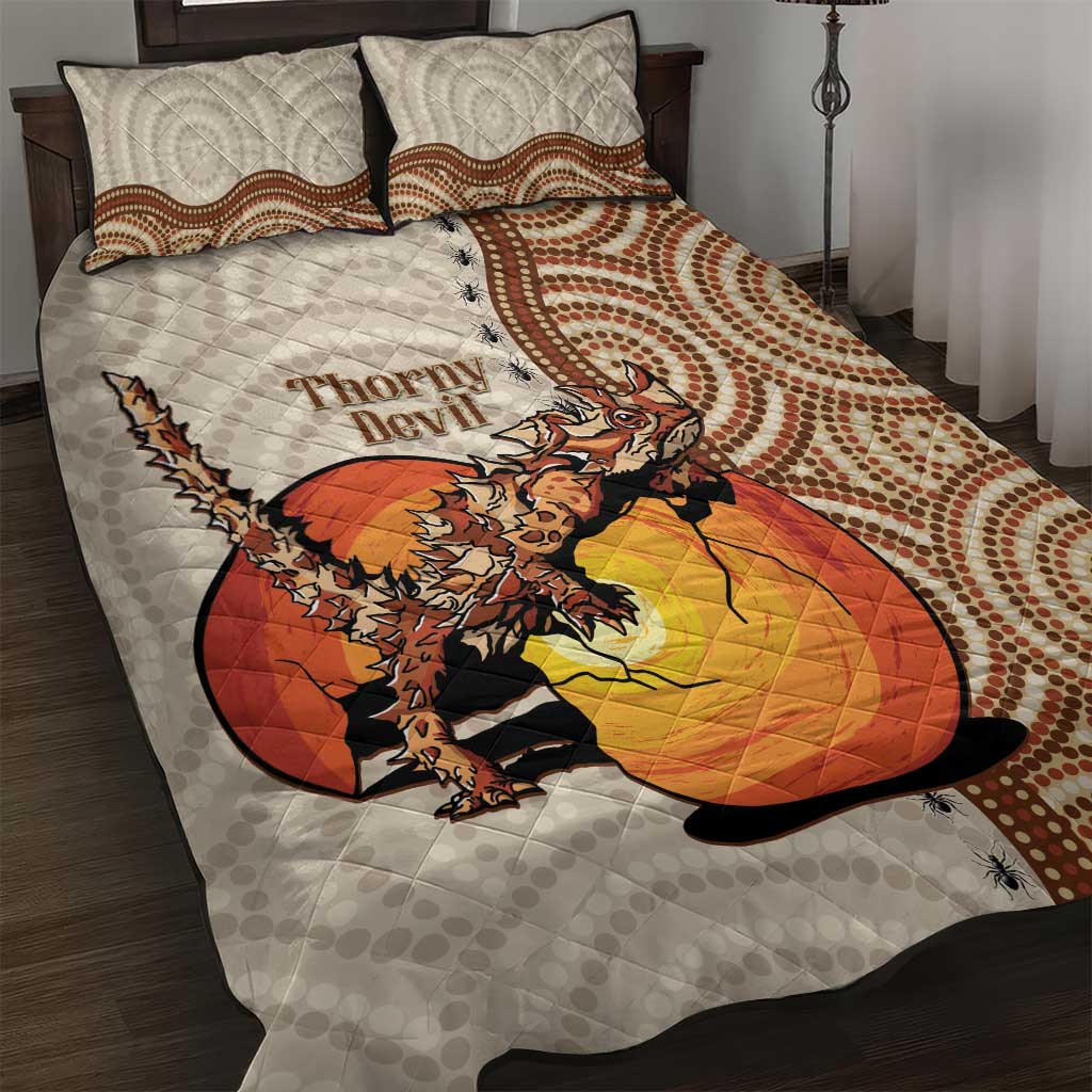 Thorny Devil Australia Quilt Bed Set Baby Moloch Horridus With Ants - Aboriginal Art