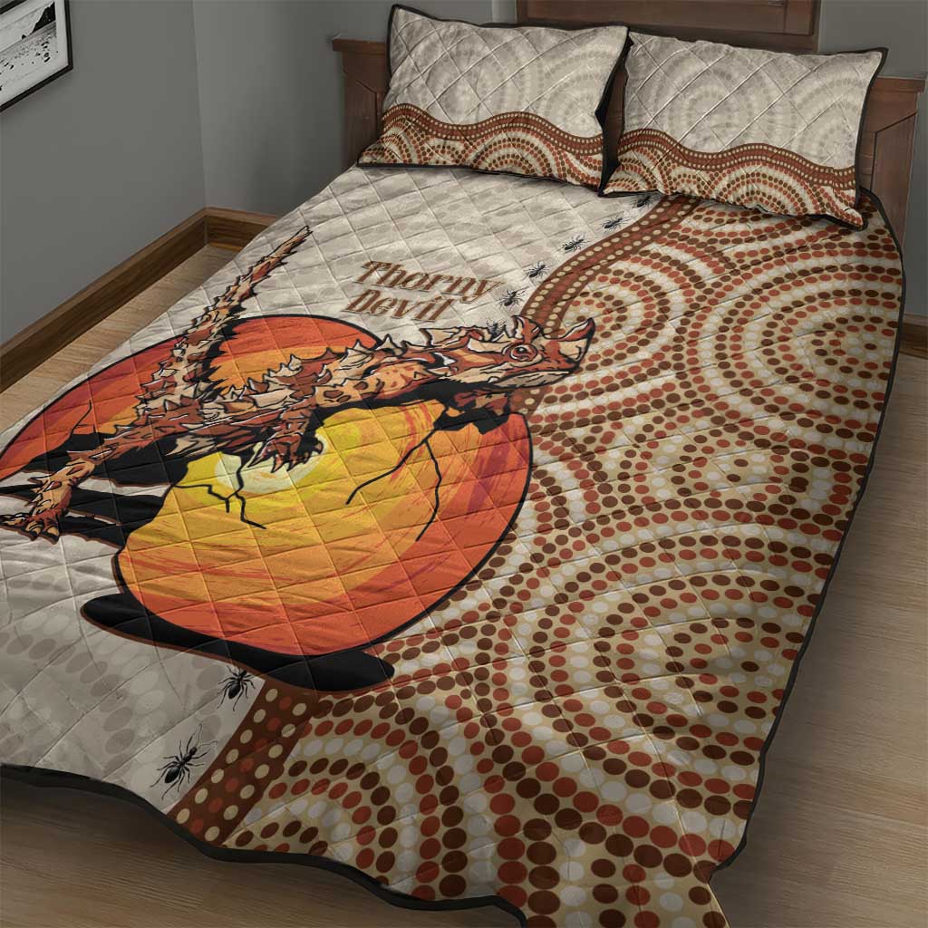 Thorny Devil Australia Quilt Bed Set Baby Moloch Horridus With Ants - Aboriginal Art