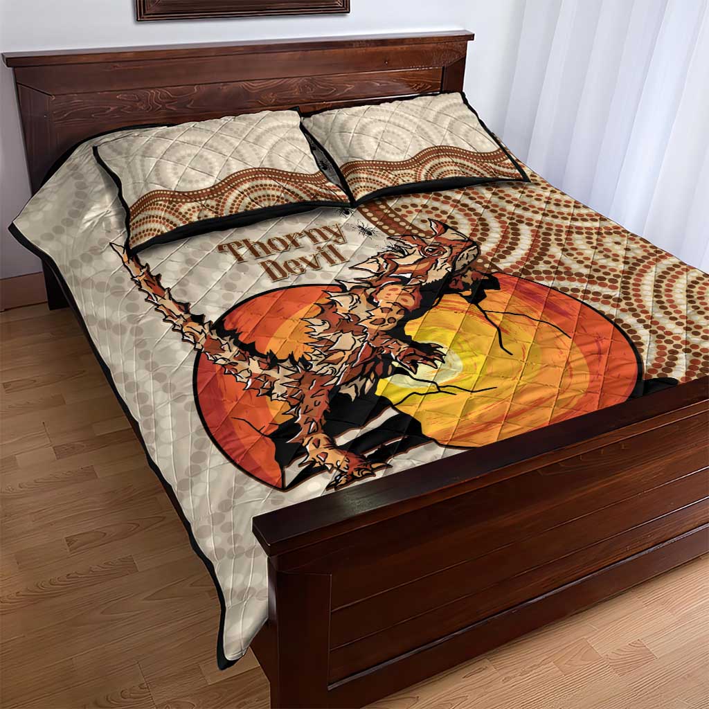 Thorny Devil Australia Quilt Bed Set Baby Moloch Horridus With Ants - Aboriginal Art