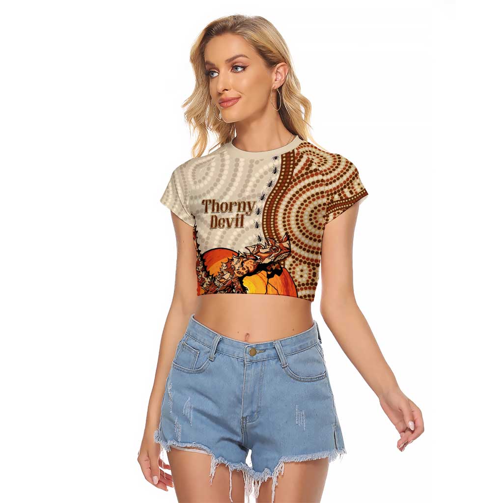 Thorny Devil Australia Raglan Cropped T Shirt Baby Moloch Horridus With Ants - Aboriginal Art