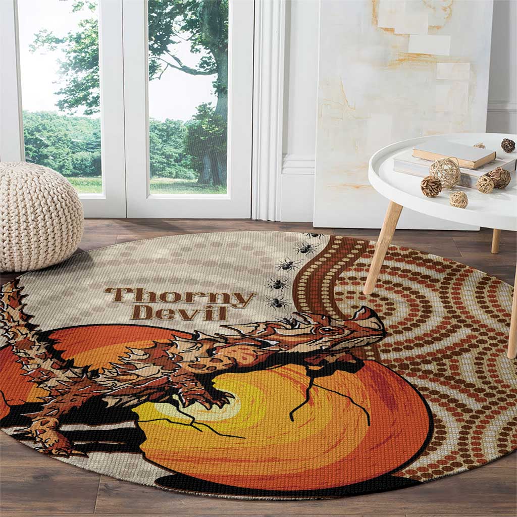 Thorny Devil Australia Round Carpet Baby Moloch Horridus With Ants - Aboriginal Art