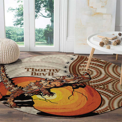 Thorny Devil Australia Round Carpet Baby Moloch Horridus With Ants - Aboriginal Art