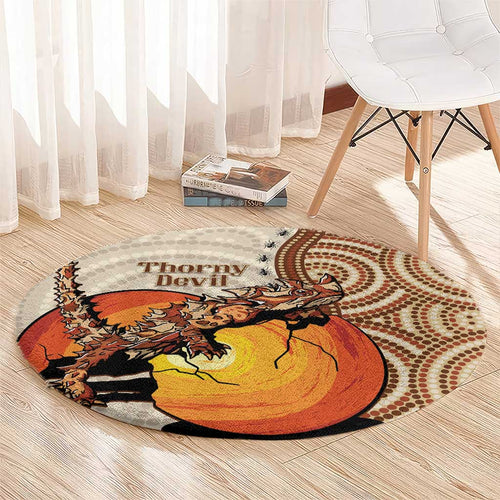 Thorny Devil Australia Round Carpet Baby Moloch Horridus With Ants - Aboriginal Art