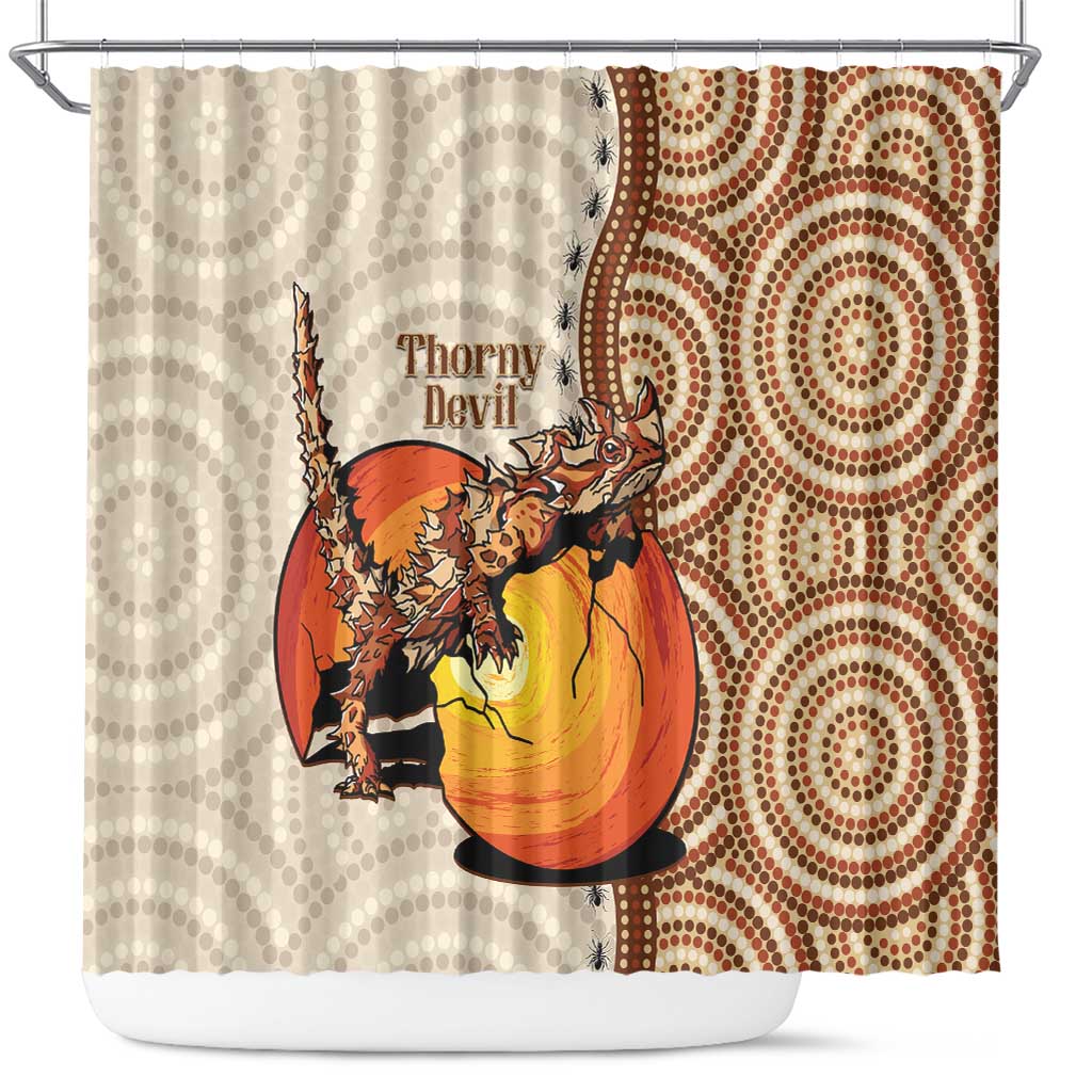 Thorny Devil Australia Shower Curtain Baby Moloch Horridus With Ants - Aboriginal Art
