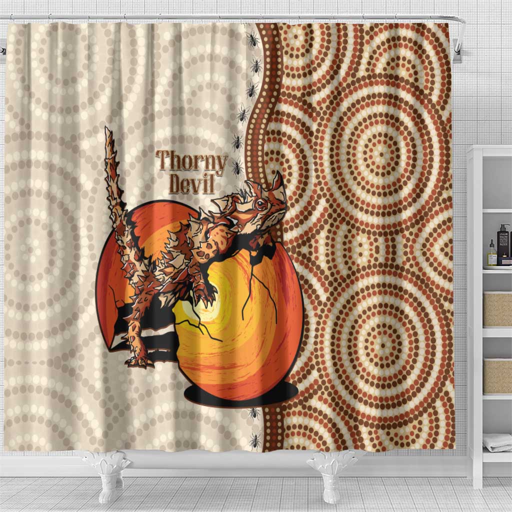 Thorny Devil Australia Shower Curtain Baby Moloch Horridus With Ants - Aboriginal Art