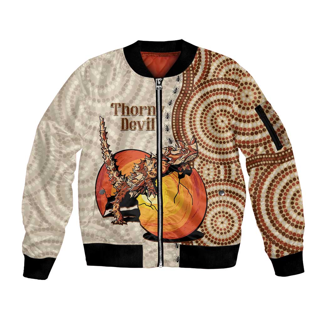 Thorny Devil Australia Sleeve Zip Bomber Jacket Baby Moloch Horridus With Ants - Aboriginal Art
