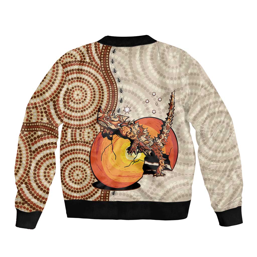 Thorny Devil Australia Sleeve Zip Bomber Jacket Baby Moloch Horridus With Ants - Aboriginal Art