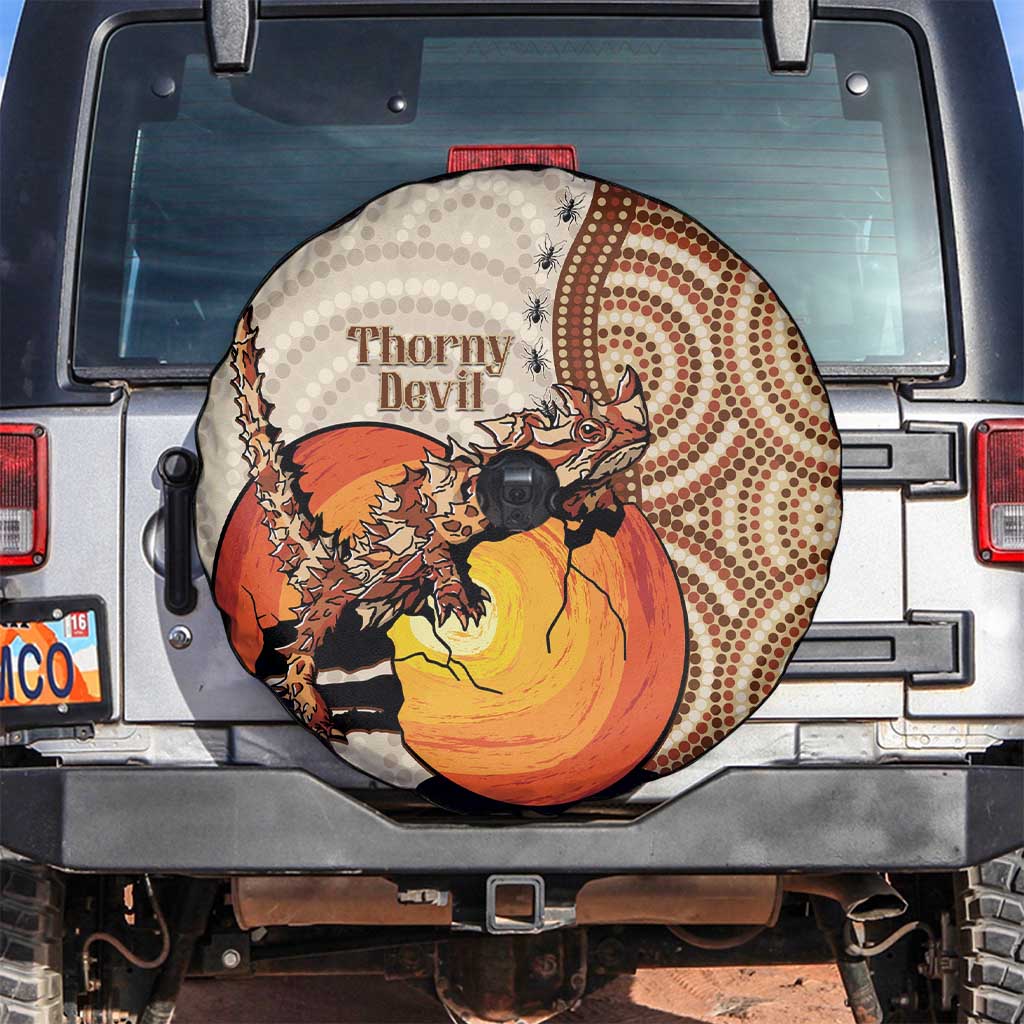 Thorny Devil Australia Spare Tire Cover Baby Moloch Horridus With Ants - Aboriginal Art