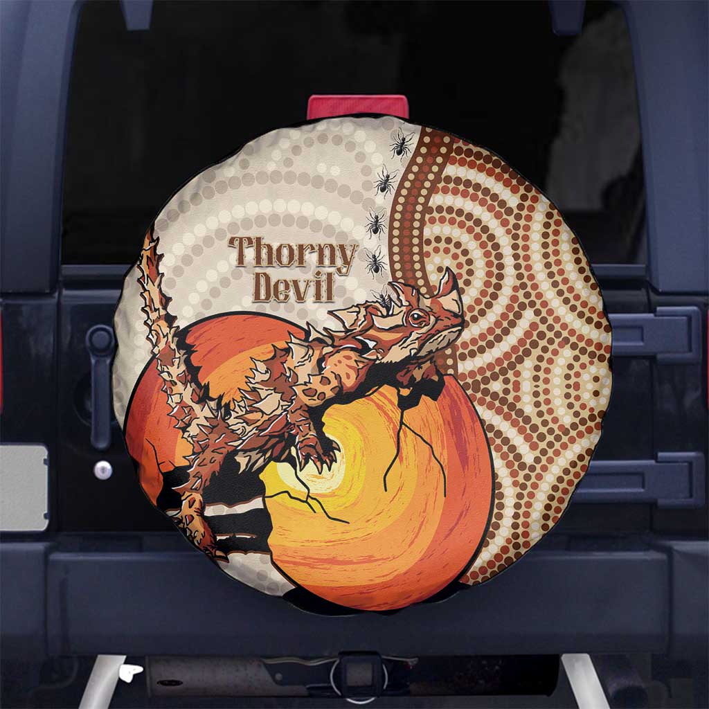 Thorny Devil Australia Spare Tire Cover Baby Moloch Horridus With Ants - Aboriginal Art