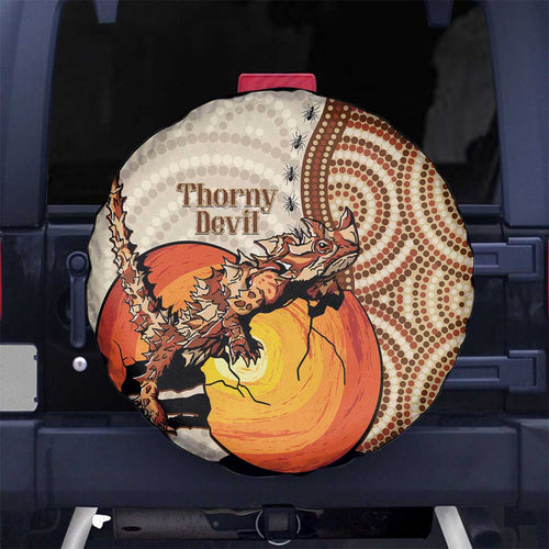 Thorny Devil Australia Spare Tire Cover Baby Moloch Horridus With Ants - Aboriginal Art
