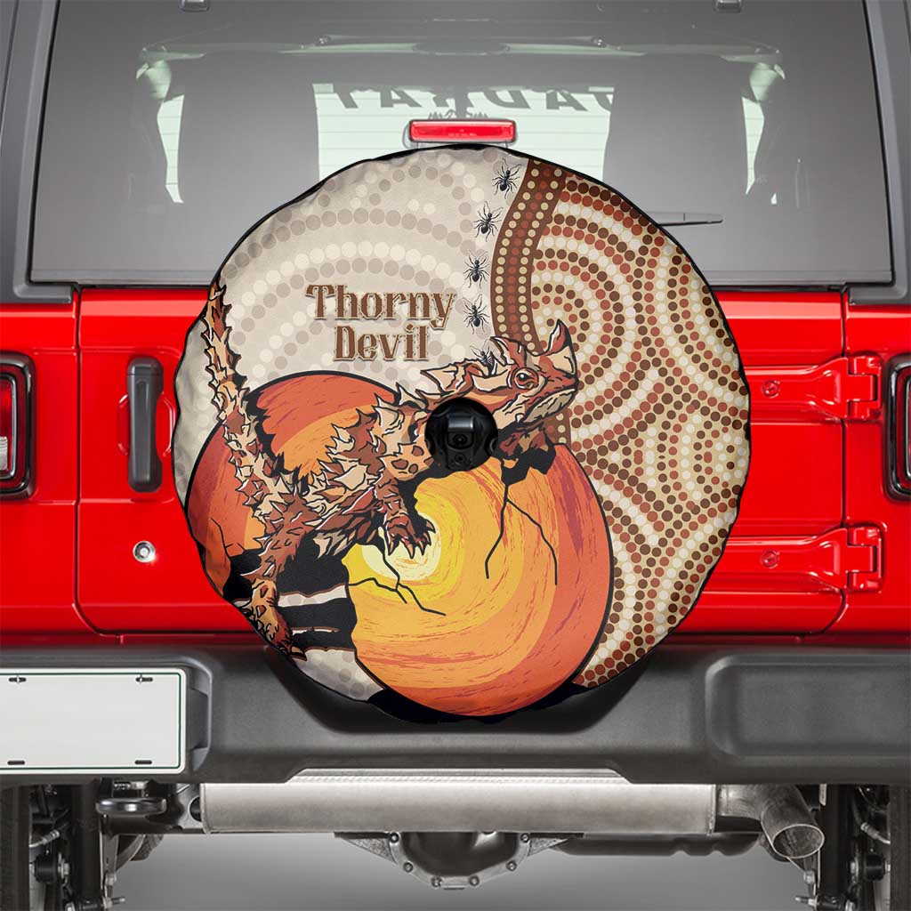 Thorny Devil Australia Spare Tire Cover Baby Moloch Horridus With Ants - Aboriginal Art