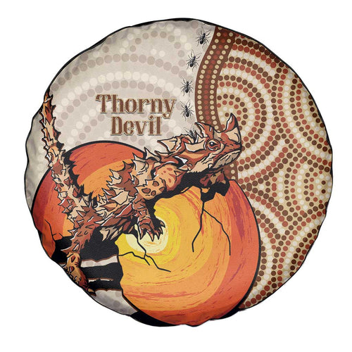 Thorny Devil Australia Spare Tire Cover Baby Moloch Horridus With Ants - Aboriginal Art