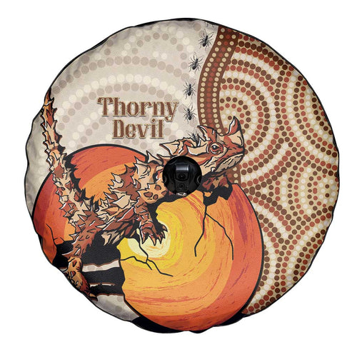 Thorny Devil Australia Spare Tire Cover Baby Moloch Horridus With Ants - Aboriginal Art