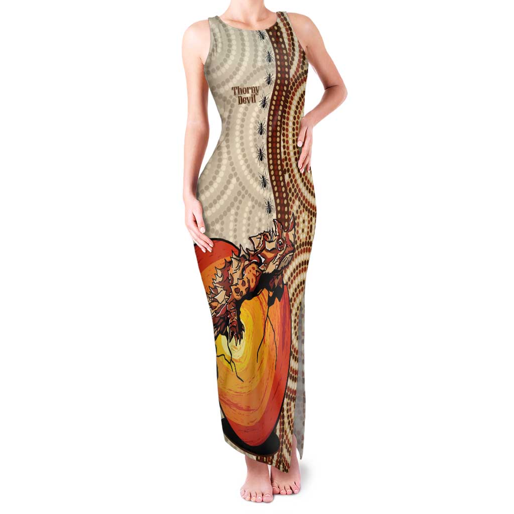 Thorny Devil Australia Tank Maxi Dress Baby Moloch Horridus With Ants - Aboriginal Art