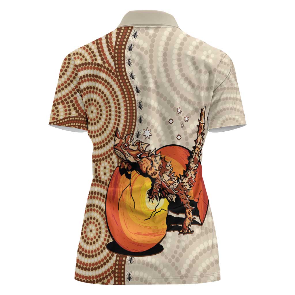 Thorny Devil Australia Women Polo Shirt Baby Moloch Horridus With Ants - Aboriginal Art