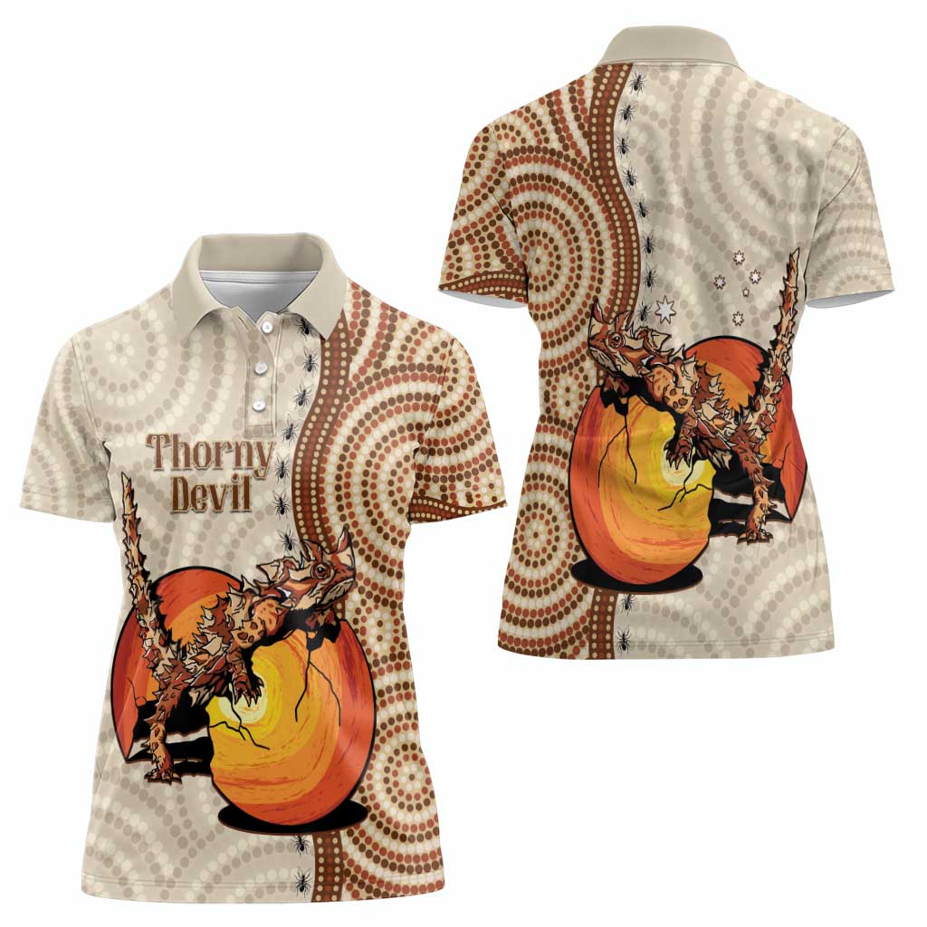 Thorny Devil Australia Women Polo Shirt Baby Moloch Horridus With Ants - Aboriginal Art