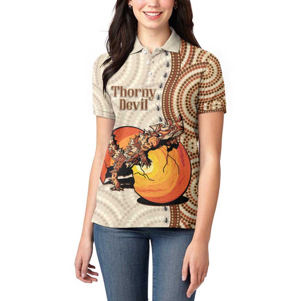 Thorny Devil Australia Women Polo Shirt Baby Moloch Horridus With Ants - Aboriginal Art