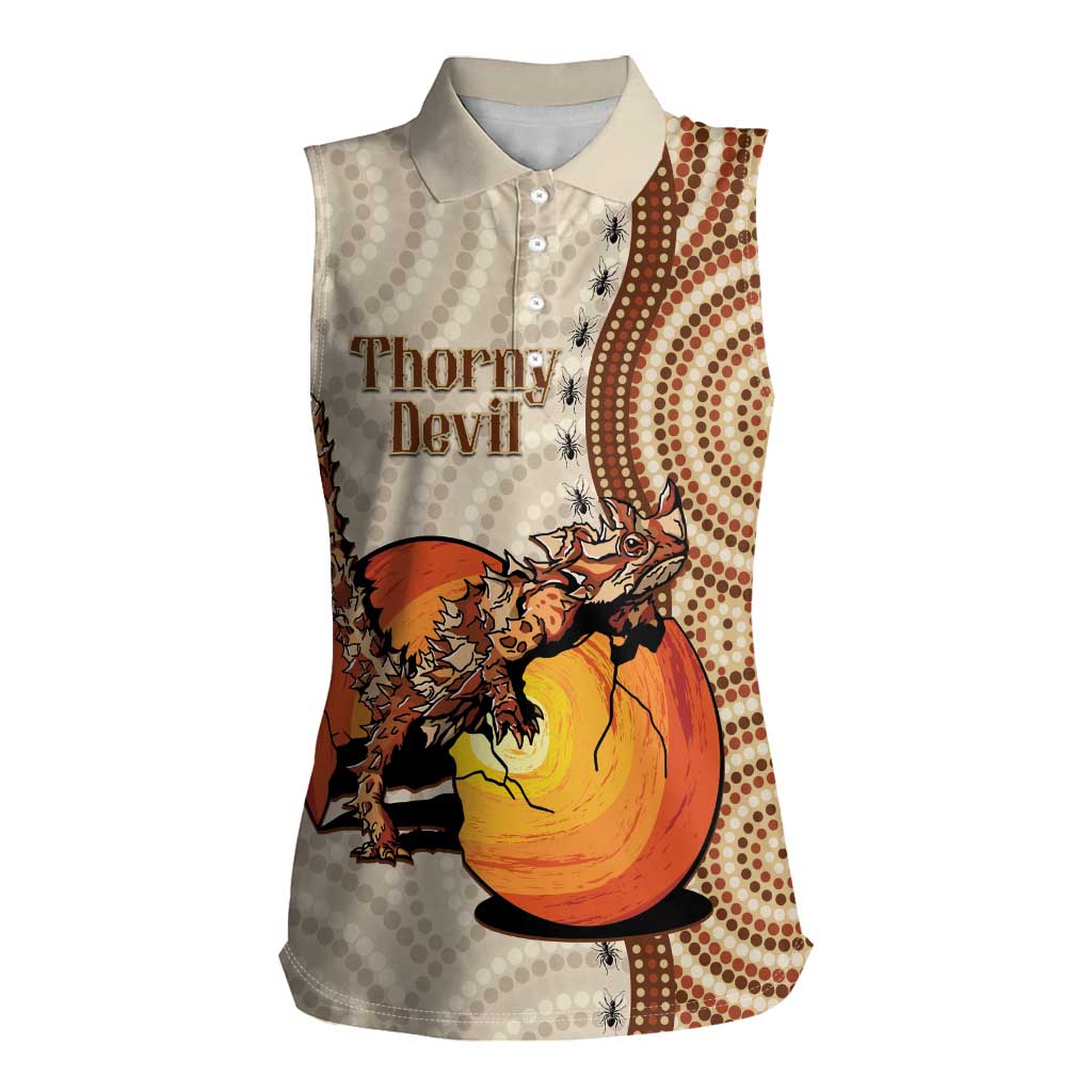 Thorny Devil Australia Women Sleeveless Polo Shirt Baby Moloch Horridus With Ants - Aboriginal Art