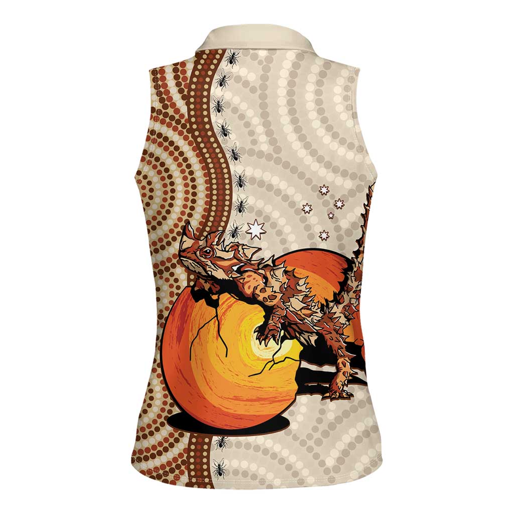 Thorny Devil Australia Women Sleeveless Polo Shirt Baby Moloch Horridus With Ants - Aboriginal Art