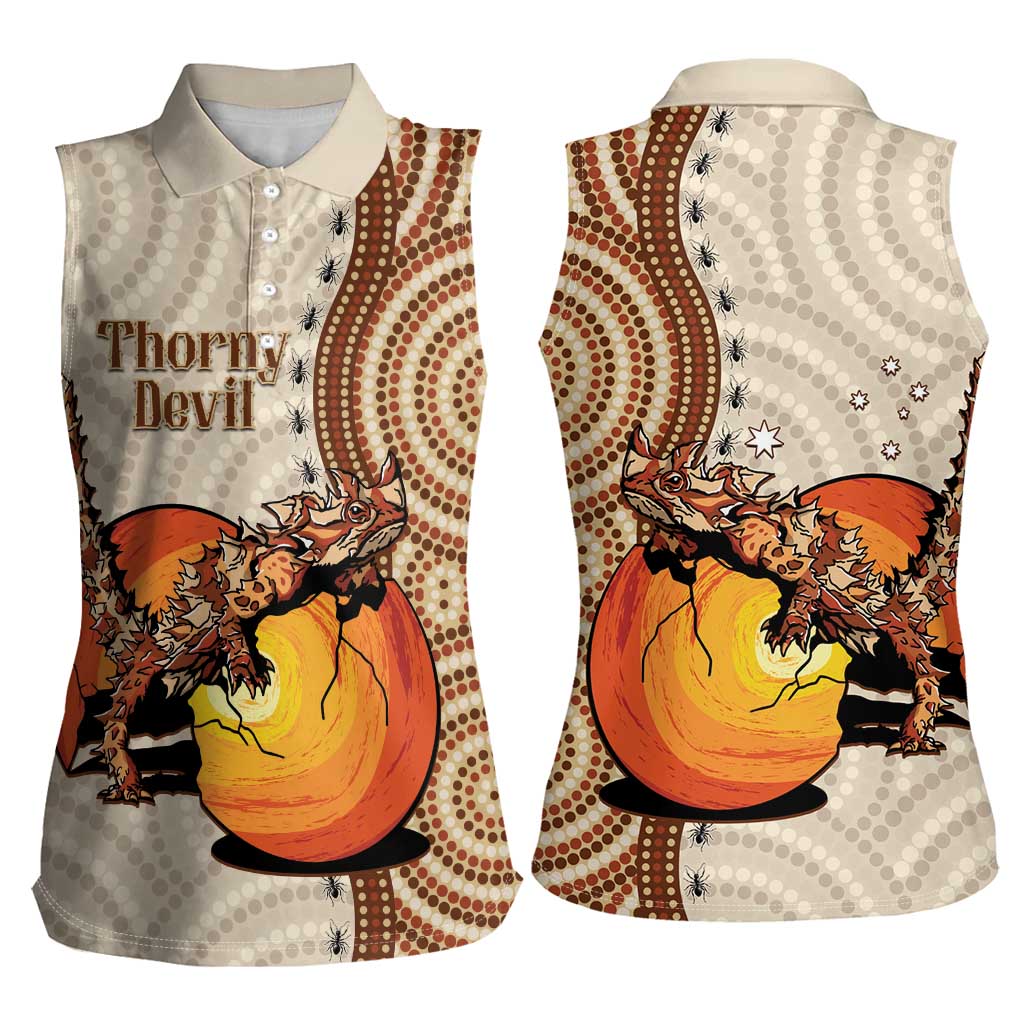 Thorny Devil Australia Women Sleeveless Polo Shirt Baby Moloch Horridus With Ants - Aboriginal Art