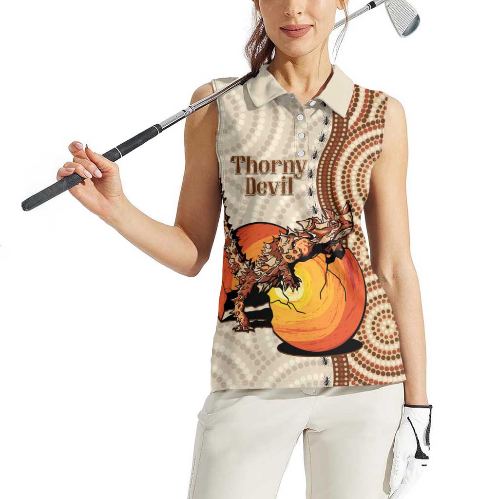 Thorny Devil Australia Women Sleeveless Polo Shirt Baby Moloch Horridus With Ants - Aboriginal Art