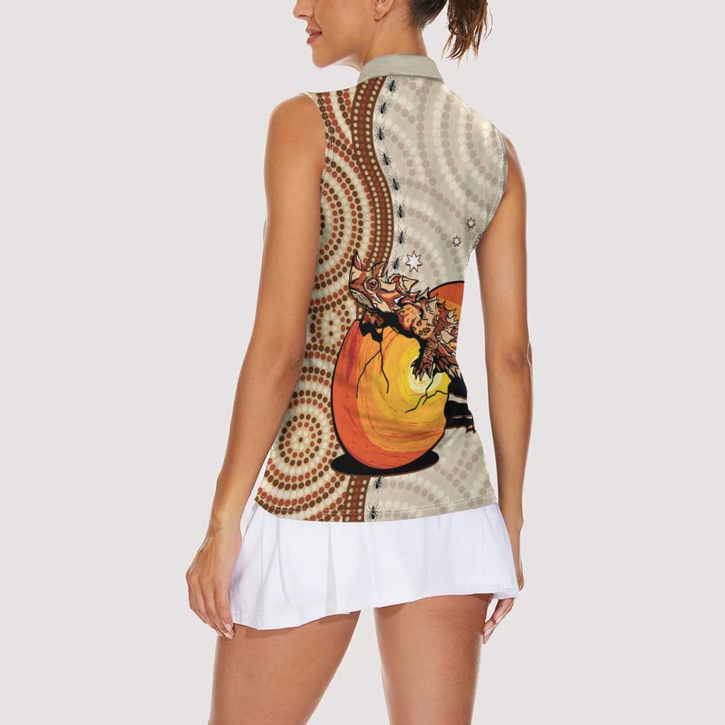Thorny Devil Australia Women Sleeveless Polo Shirt Baby Moloch Horridus With Ants - Aboriginal Art