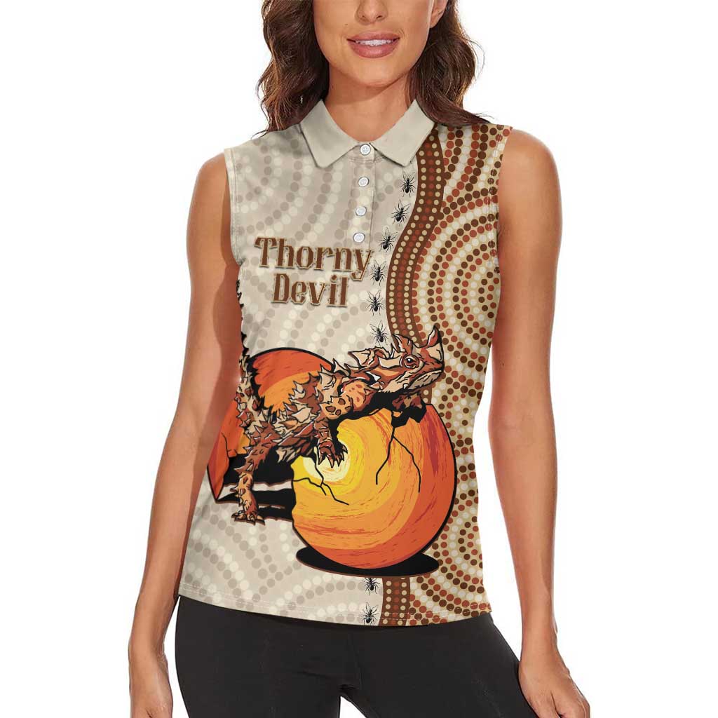 Thorny Devil Australia Women Sleeveless Polo Shirt Baby Moloch Horridus With Ants - Aboriginal Art