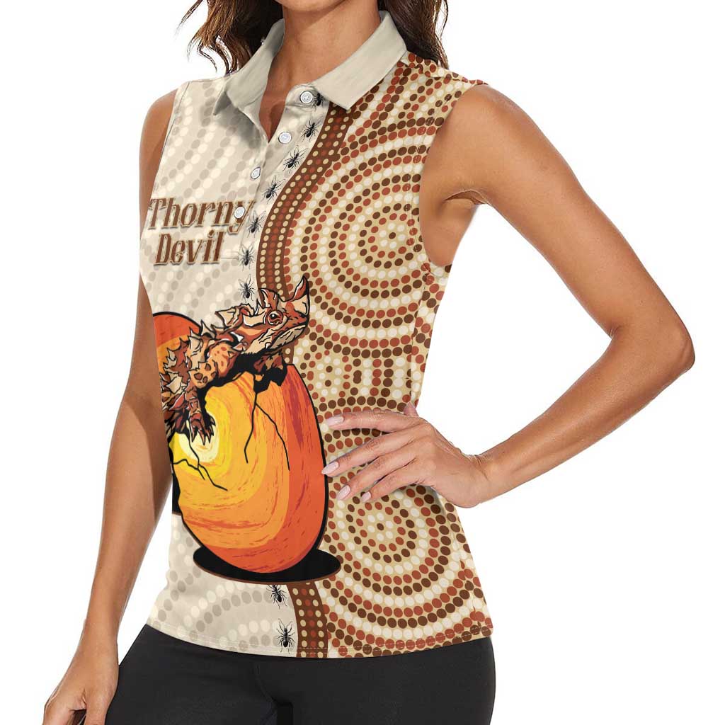 Thorny Devil Australia Women Sleeveless Polo Shirt Baby Moloch Horridus With Ants - Aboriginal Art